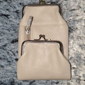 Cream color cowhide leathder 2 compartments purse